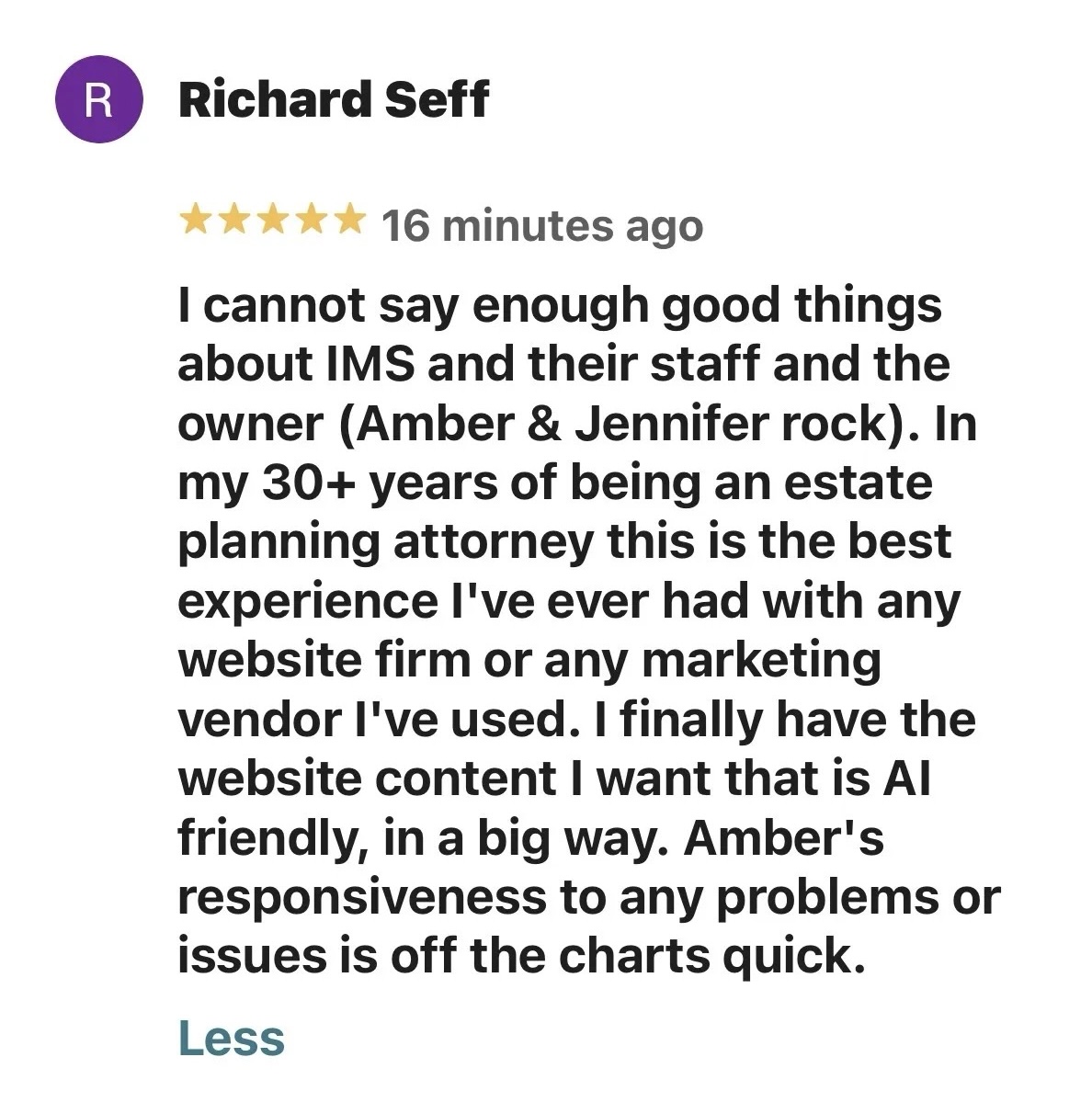 5-Star review from attorney